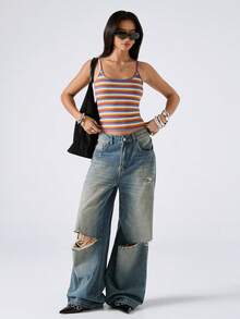 LYSMO 2026 新款极简主义春夏彩虹条纹印花吊带背心 S 码 春假夏季上衣 沙滩装 外出度假装 休闲装 - 彩色 - 查看 4