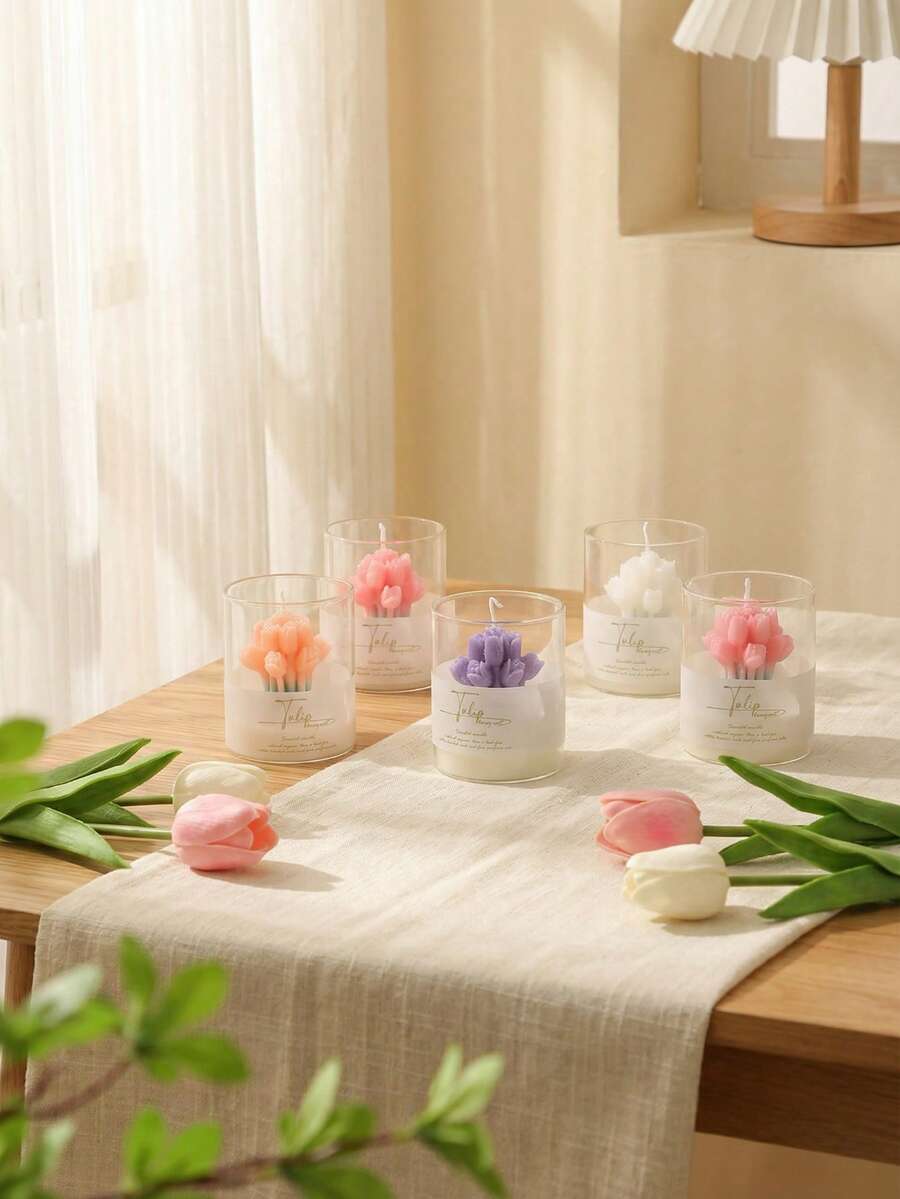 手工郁金香香氛蜡烛套装,精美玻璃罐大豆蜡香薰蜡烛,无烟花香蜡烛,适用于家居装饰、卧室、客厅,是送给女性的完美生日、婚礼和闺蜜礼物。 - 杯裝手捧花 - 查看 1