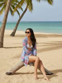 Beach Cover-Up Set: Shirt Dress + Tulle Bandana | Summer 2026 Fashion Blogger - Họa tiết vỏ sò màu hồng - Xem 3