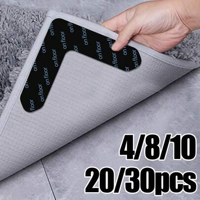 4/8/10/20/30pcs Double-Sided Non-Slip Carpet Clips, Washable Carpet Pad Tape Angle Clips Suitable For Wooden Floor And Tiles