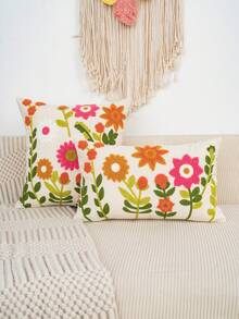 1pc Floral Embroidered Decorative Pillow Cover, Available In Multiple Sizes, Suitable For Various Rooms (Pillow Insert Not Included) - Multicolor 3351 - View 1