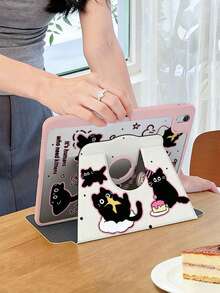 1个卡通猫图案旋转亚克力平面保护壳，适用于 10/9/11（2025款）、Pro 11（2025款），支持自动唤醒/睡眠，多角度支架带笔槽，办公、学习和娱乐必备（注意：非磁性保护壳） - 粉色 - 查看 4