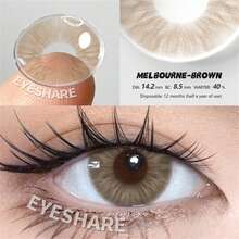 EYESHARE 1副彩色隐形眼镜，棕黑蓝灰四色可选，高品质，适合婚礼、情人节礼物，一年抛型，14.2mm，适合日常约会和节日佩戴。 - 墨爾本棕 - 查看 3