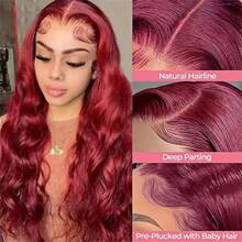 KGIFH 99j Burgundy 360 Lace Front Wigs Human Hair 13x6 Body Wave Lace Front Wigs Human Hair 250% Density 13x4 Glueless Human Hair Wig Pre Plucked With Baby Hair 100% Brazilian Virgin Colored Lace Frontal Wig Human Hair - S99J - 查看 9