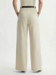 Quần ống rộng màu trơn dành cho nữ, phù hợp cho trường học, kỳ nghỉ, công sở, nhà, mặc hàng ngày, mọi mùa, đa năng, thoải mái, giúp thon gọn, kéo dài chân, thích hợp cho mùa xuân. - Màu be - Xem 2