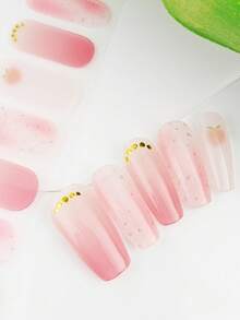 1 Sheet Pink-Toned Peach Full-Cover Nail Stickers - With Gradient Pink, Peach Patterns, Glitter & Gold Accents, Soft Gentle Style, Suitable For Spring Outings, Girlfriends' Afternoon Tea & Sweet Dates, Adhesive & Fitted, Easy To Create Spring Soft Exquisite Nail Looks - Multicolor - View 8