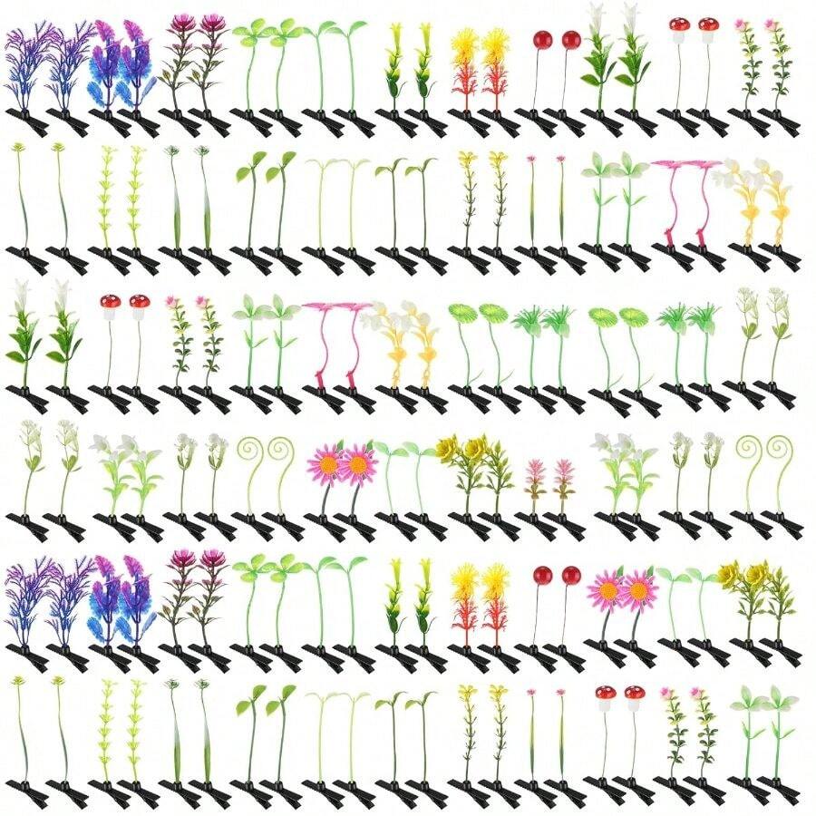 Tigeen 200 Pieces Bean Sprout Hair Clip Funny Plant Hairpins Little Grass Sprout Clips Flower Mushroom Hair Accessories Barrettes Headwear Women Girls Party (Mixed Style) - 200+ 混合風格 - 查看 1
