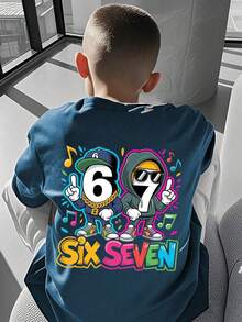 Tween Boy 67 & 67 Puzzle Design Printed T-Shirt, Math Puzzle And Video Game Lover Graphic Tee - Teal Blue - View 3