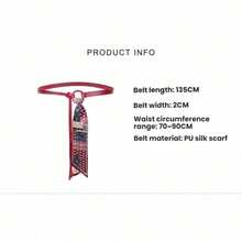 Red Silk Scarf Waist Belt Accessory, Punk Retro American Style Decoration For Jeans - Multicolor - View 4