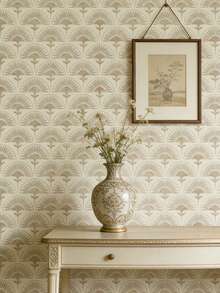 1PC Green Fan Pattern Wallpaper, A Bohemian-Style Removable PVC Wallpaper With A Modern Minimalist Self-Adhesive Design. - Multicolor - View 3