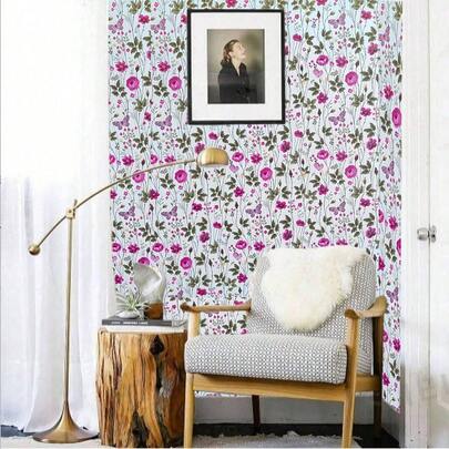 1 Roll French Style Self-Adhesive Removable Wallpaper, Light Pink Floral Pattern Vinyl Wallpaper, Waterproof Moisture-Proof Peelable Wall Sticker, Suitable For Cozy Bedroom And Home Decor, Bedroom Wall Covering, Straight Match, 17.32 Inches X 118.11/196.85/393.7 Inches