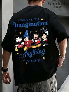 Disney Printed T-Shirt,Men's Vintage Disney Sorcerer Mickey And Little Imagination T-Shirt, Vintage Walt Disney World T-Shirt, Disney Fantasia T-Shirt, Magic Kingdom T-Shirt, Unisex,High-Quality Pure Cotton T-Shirt,Suitable For All Seasons, Comfortable And Breathable| Exquisite Design | The Best Choice For Giving Gifts - Black - View 3