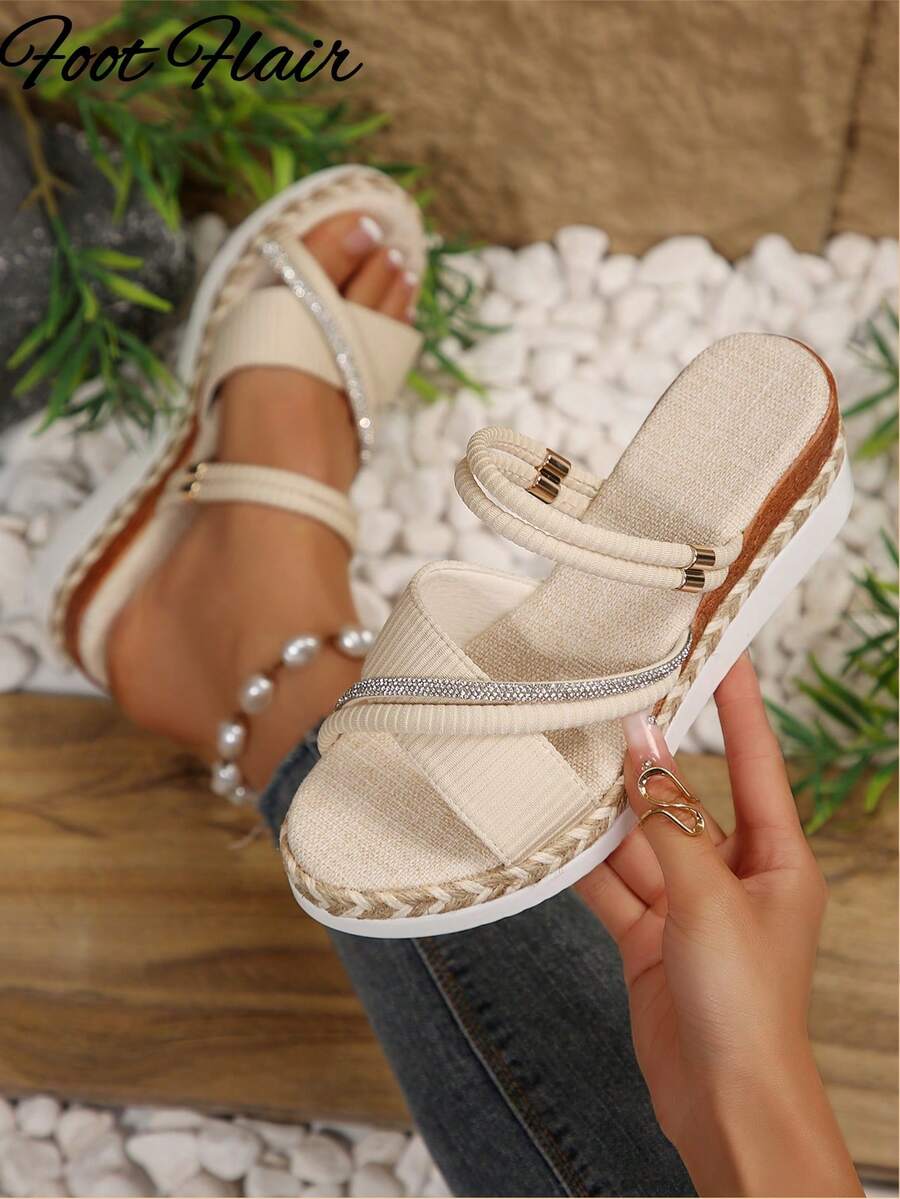 Foot Flair Sandal đế xuồng platform đế đay quai đan hở ngón cho nữ size lớn, phong cách đi biển nghỉ dưỡng, thời trang xuân hè đa năng thoải mái kiểu La Mã