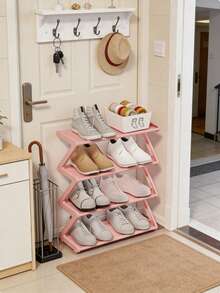 1pc 4-Tier Z-Shaped Shoe Rack, Plastic Freestanding Storage Shelf, Multi-Function High Capacity Storage Rack, Easy Assembly Floor Standing, No Tools Required, Stackable, Essential For Home & Dorm, Space Saving, Organizer For Shoes, Boots & Miscellaneous, Suitable For Hallway, Wardrobe, Living Room, Bedroom - Multicolor - View 3