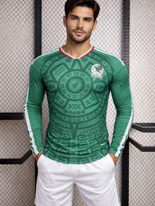 Playera Deportiva México Hombre Manga Larga – Diseño  Ajuste Atlético - Verde - Ver 1