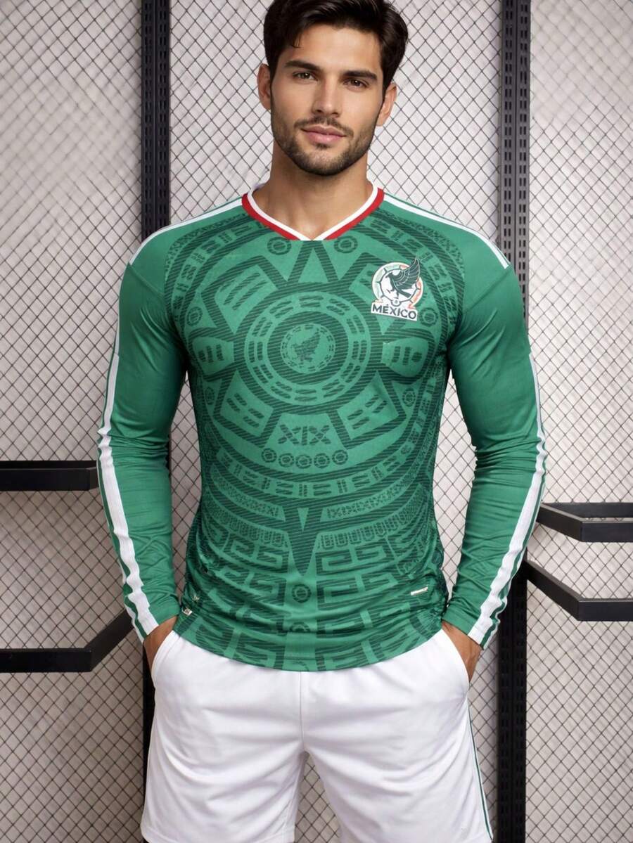 Playera Deportiva México Hombre Manga Larga – Diseño Ajuste Atlético - Verde - Ver 1