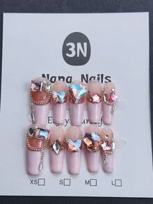 1包/10件 - 时尚裸粉色渐变 | 链条细节和闪亮水晶可穿戴艺术品 - 粉色 - 查看 7