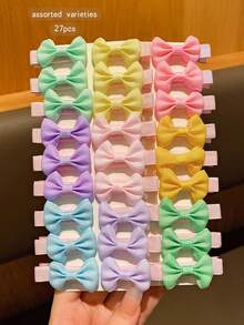 27pcs Random Color Fabric Bowknot Hair Clips, Cute Sweet Hair Accessories Suitable For Daily Use - Multicolor - View 3