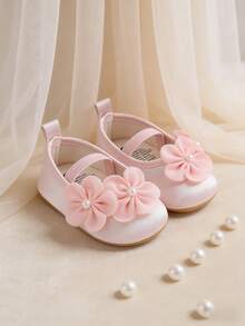 0-18个月女婴软底公主白色/粉色婚纱玛丽珍平底鞋，新生儿轻便运动鞋 - 粉色 - 查看 6