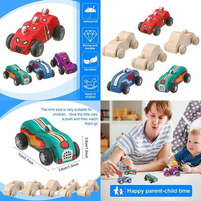 6 Pcs Wooden Toy Cars To Paint Wood DIY Car Toys Unfinished Wood Race Cars Bulk Paintable Wooden Cars Crafts For Home Activities Easy Woodworking And Family Time Set