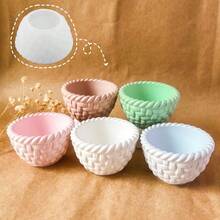 1pc DIY Clay Mold, Bamboo Basket, Cup, Cement, Gypsum, Resin Mold For Candle Holder, Easter Egg Basket, Jewelry Organizer - Flower Basket Mold - View 1