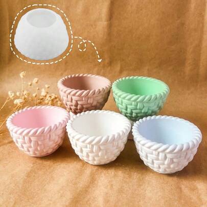 1pc DIY Clay Mold, Bamboo Basket, Cup, Cement, Gypsum, Resin Mold For Candle Holder, Easter Egg Basket, Jewelry Organizer