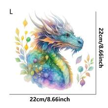 1张/2张/3张水彩龙热转印贴纸，适用于DIY T恤、牛仔裤、枕头、背包、帽子和沙发套，防水、防褪色、可水洗塑料贴纸，趣味图案，可用于布料装饰、服装点缀、工艺爱好者剪贴簿用品、文具趣味贴纸 - L - 查看 9