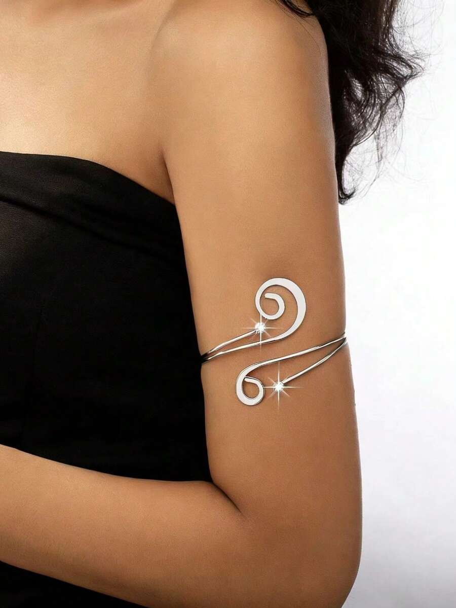 Silver Double Tail Rhinestone Cuff Bracelet - Silver - View 1