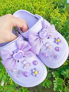 12pcs Purple Bow Heart Shaped Teddy Bear & Butterfly DIY Shoe Clips, Detachable Shoe Decorations Suitable For Sandals, Garden Shoes, Slippers, Etc. 2pcs Bow - Purple - View 5