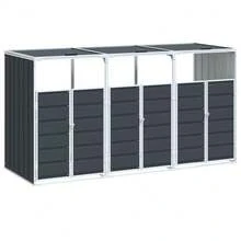 Bin Storage Unit For 3 Bins, Dark Grey, 216x81x115 Cm, Steel, Home & Garden, Household Supplies, Waste Bin Accessories, Waste Bin Covers - 深灰色 - 查看 4