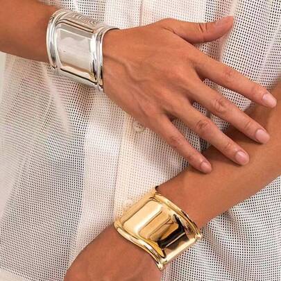 Stainless Steel Minimalist Versatile Geometric Metal Open Bangle Bracelet, Fashionable Personalized Wide Bracelet For Women