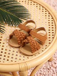 婴幼儿男女童夏季凉鞋，橡胶底PU皮步行鞋，公主风户外鞋；婴幼儿女童蝴蝶结公主凉鞋，软底防滑夏季步行鞋 - 棕色 - 查看 4