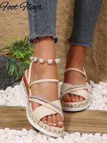 Foot Flair Sandal đế xuồng platform đế đay quai đan hở ngón cho nữ size lớn, phong cách đi biển nghỉ dưỡng, thời trang xuân hè đa năng thoải mái kiểu La Mã - Màu be - Xem 4