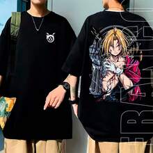 Oversized Anime Alchemist Manga Full Metal Edward Premium T-Shirt, Unisex, 100% Cotton - 黑色 - 查看 5
