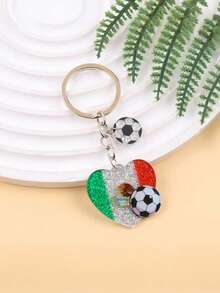 1个亚克力世界杯钥匙扣，带蝴蝶结，心形足球，时尚足球迷配饰，钥匙圈，包包挂饰 - 彩色 - 查看 3