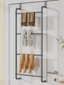 1pc Metal Over-The-Door Towel Rack, No Drilling Required Bathroom Glass Door Towel Hanger - Multicolor - View 2