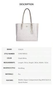 Coach Mollie Printed Women's Single Shoulder Tote Bag CV967IMXU5 - 粉筆白色CV967IMXU5 - 查看 8