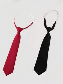 1 Set Versatile Black And Red Striped Tie Combo - Multicolor - View 1