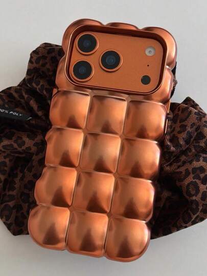 Luxury Metallic 3D Grid Electroplated Gold Phone Case, Compatible With Iphone 17 Pro Max, 16, New 15, 14, Anti-Drop Full Coverage, Minimalist Design, Suitable For Women