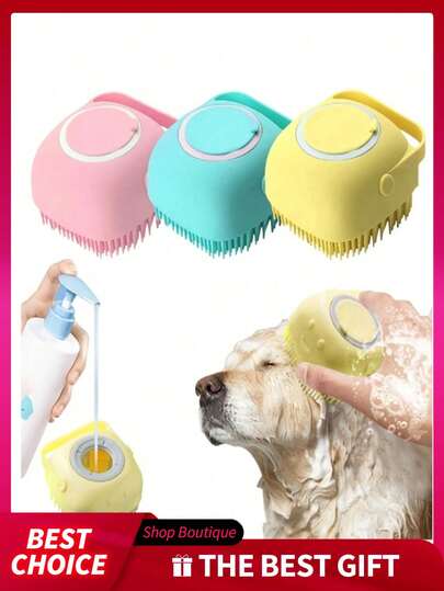 1pc Pet Grooming Brush, Dog Grooming Tool, Silicone Massage Rubber Grooming Brush With Shampoo Storage Box, Suitable For Cat And Dog Bathing And Daily Grooming