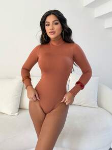 Women's Bodysuit Kit, High Neck, Long Sleeve, Second Skin, Basic, Versatile, Fashion Blogger Style, - 白色-可可色-灰色 - 查看 7
