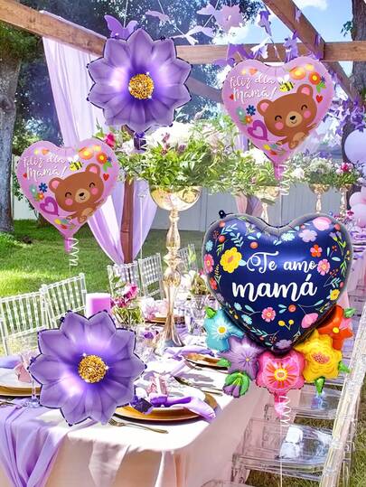 5pcs Spanish Happy Mother's Day Balloon Set, Including Mother's Day Apron, Rose Diamond, Flower Bed, Heart Flower Foil Balloons, Suitable For Mother's Day Decoration, Indoor/Outdoor Decor, Photo Props, Gift For Mom, Best Mom, Mom's Birthday Party Supplies