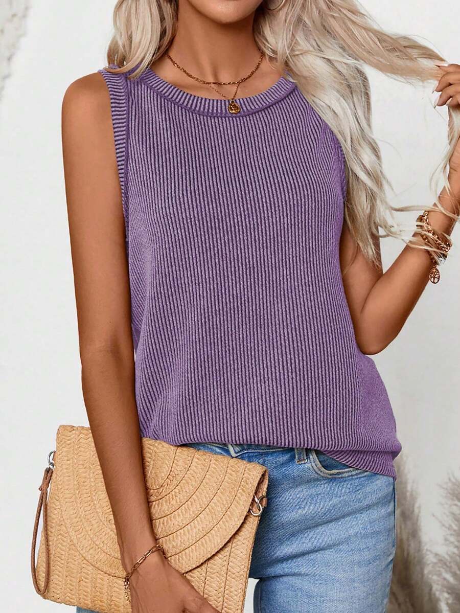 女士罗纹圆领吊带背心，夏季休闲款