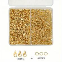 500件套珠宝制作工具包，包含100个龙虾扣和400个开口圈，盒装DIY手链、项链、耳环材料及工艺配件套装 - 龍蝦扣+單圈 - 查看 13