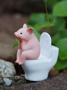 1pc Frog & Pig Toilet Decor, Resin Cartoon Pig Figurine, Cute Animal Decor For Home, Garden, Office Desk - Multicolor - View 11