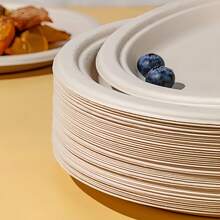 10/50pcs 6/8 Inch Thick Luxury Sugarcane Fiber Paper Plates - Reusable, Leak-Proof, Disposable, Suitable For Celebration Events - Multicolor - View 8