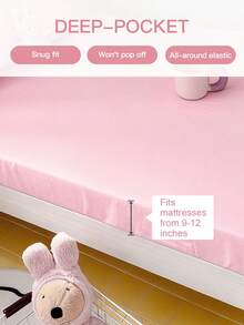 1 bộ ga trải giường màu trơn - Vải nỉ polyester màu hồng tươi sáng, phù hợp với nệm dày 9-12 inch, chống nhăn, phù hợp với giường đơn/đôi/nữ hoàng/vua cho gia đình và ký túc xá, đạt chứng nhận OEKO-TEX. - Màu Hồng Tươi - Xem 4