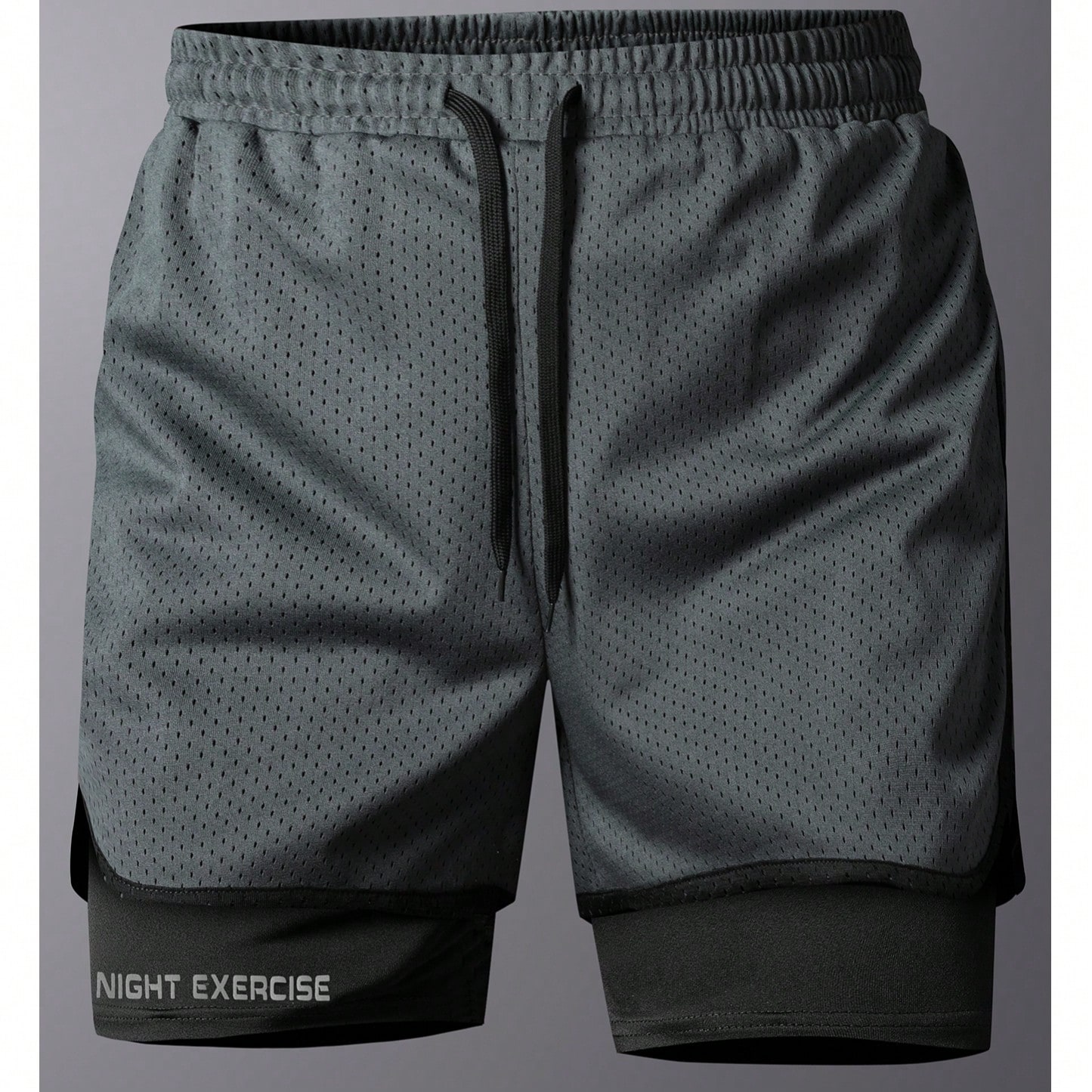 Pantalones cortos de gimnasio para hombres 2 en 1, pantalones cortos de entrenamiento transpirables y de secado rápido con estampado para correr y ha