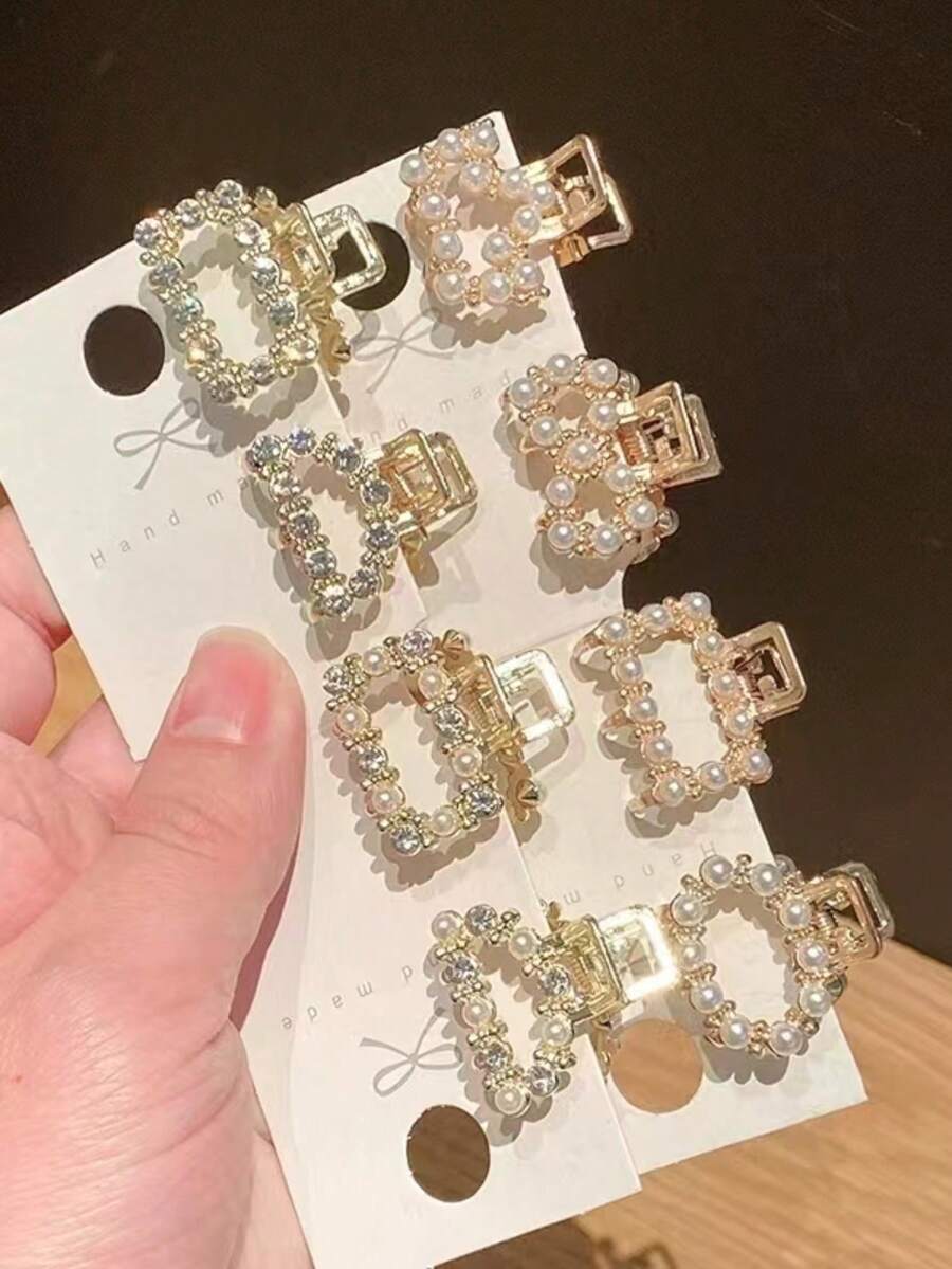 8个女士多功能简约水晶珍珠发夹，适合日常佩戴、上学、办公、通勤、度假、母亲节礼物 - 彩色 - 查看 1