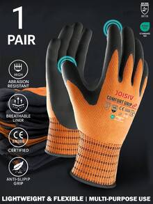 1/2 Pairs MicroFoam Nitrile Coated Work Gloves – Non-Slip, Lightweight, Durable, For Home Improvement, Gardening, Construction, Auto Repair – Orange & Grey - MicroFoam Nitrile Gloves - View 11